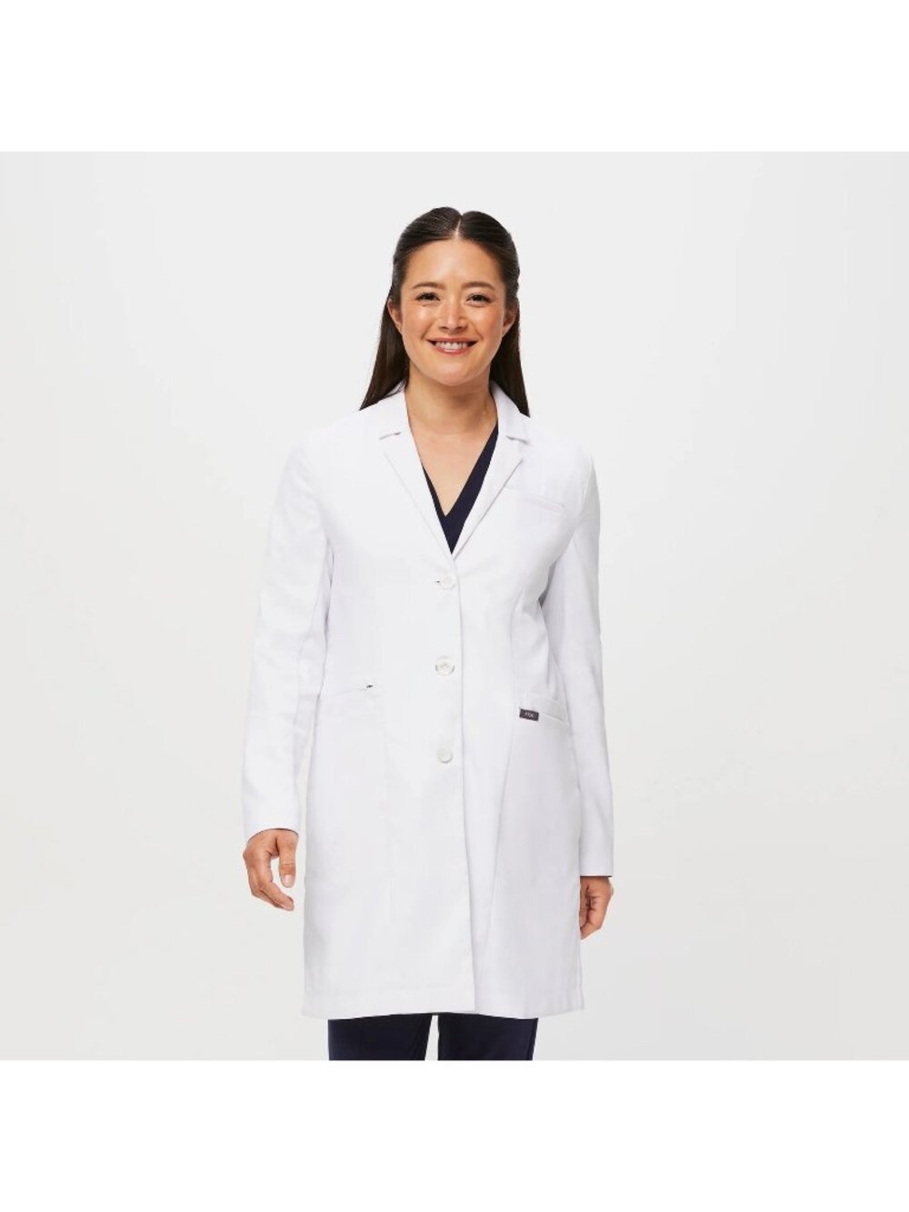 FIGS Bellevue Long Lab Coat Women's White 3-Button Blazer Doctor Nurse Size M